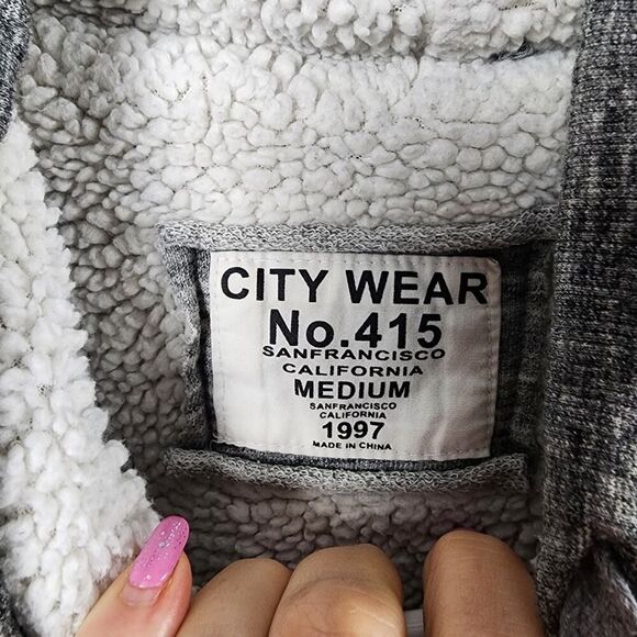 California Graphic Sherpa Lined Hoodie Gray Size Medium - Picture 3 of 10